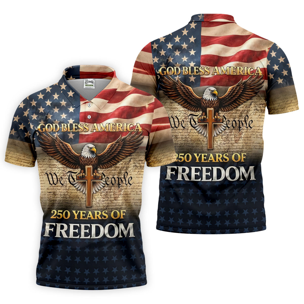 God Bless America 250 Years Of Freedom Retro Golf Shirt, Patriotic 4th Of July Golf Shirts For Men