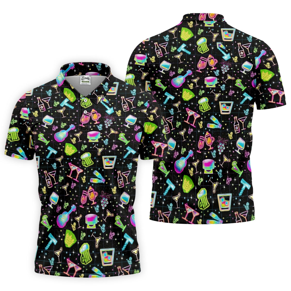 Neon Cocktail Party Pattern Design Hawaiian Golf Shirt, Golf Shirts For Men, Polo Shirts For Men
