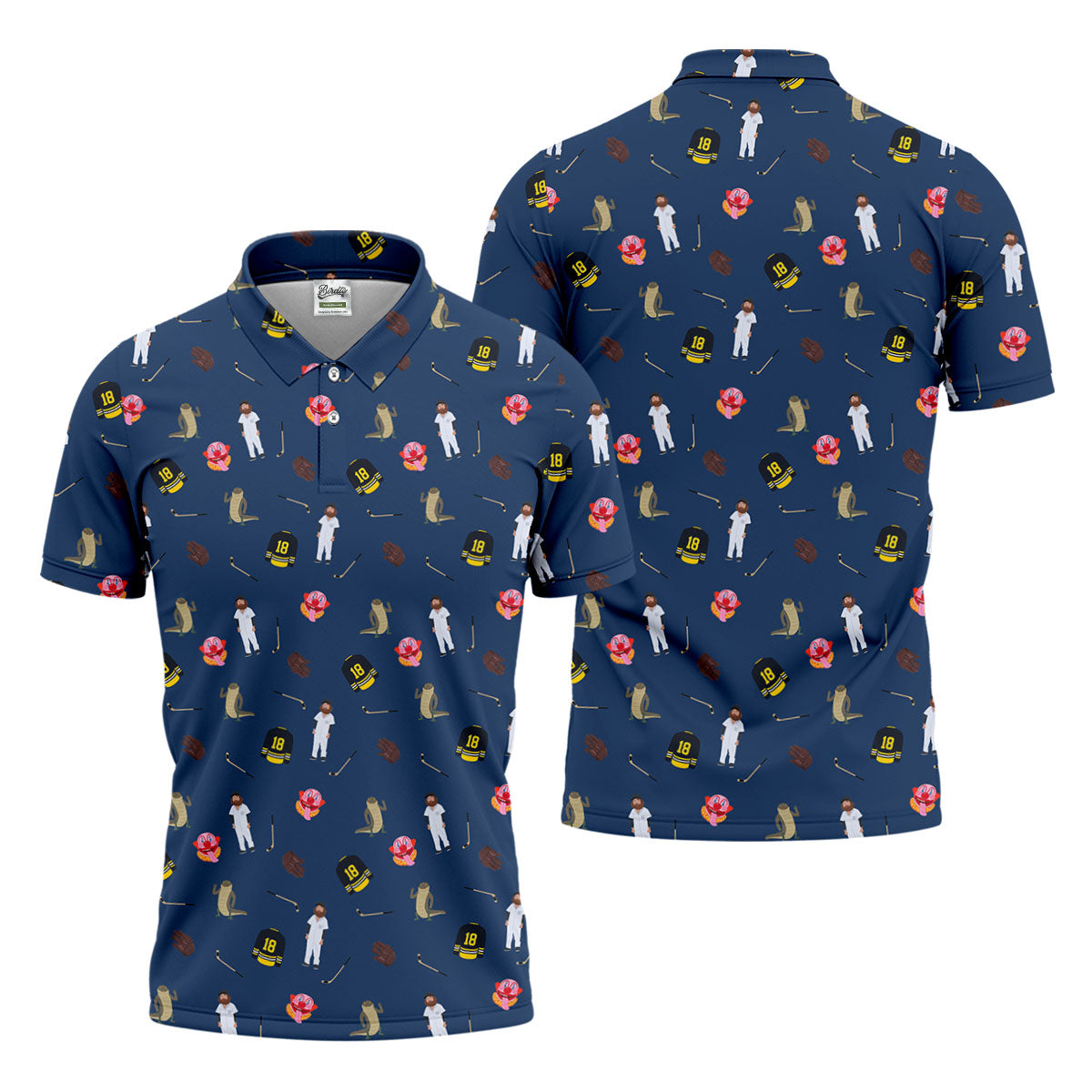 Sport Movie Character Funny Aligator Clown Head Navy Golf Shirt, Men's Funny Golf Shirts, Golf Shirts For Men