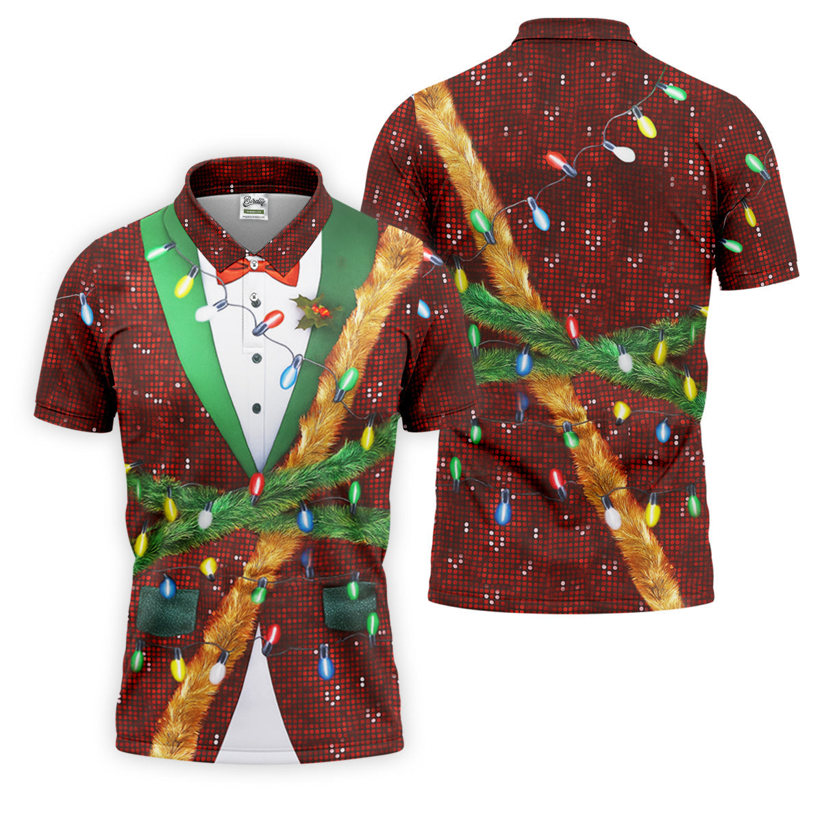 Christmas Lights Disco Ball Pattern Men's Golf Polo Shirttmas Golf Shirt, Golf Gift For Men