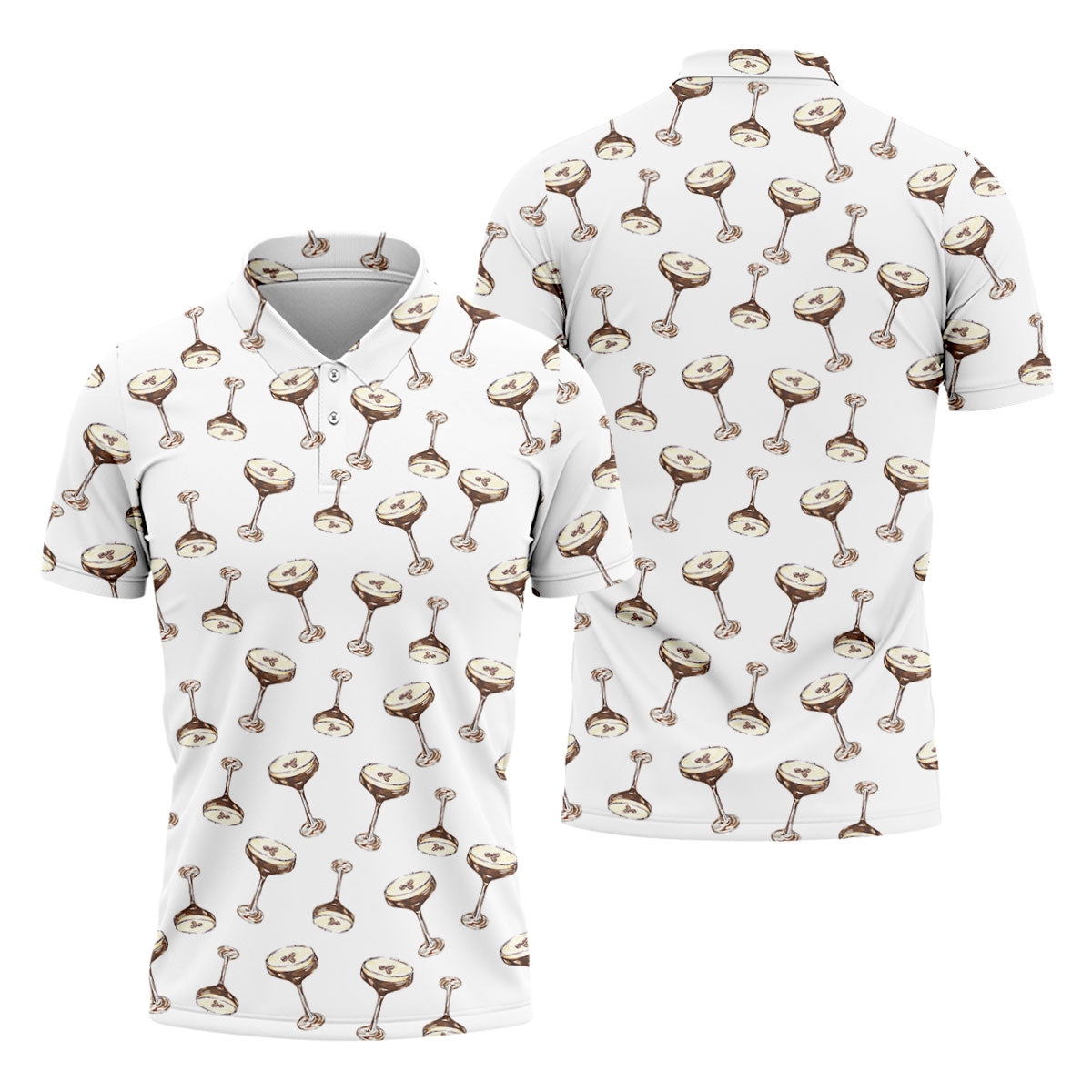 Expresso Martini Doodle Seamless Pattern Hawaiian Golf Shirt, Polo Shirt Men