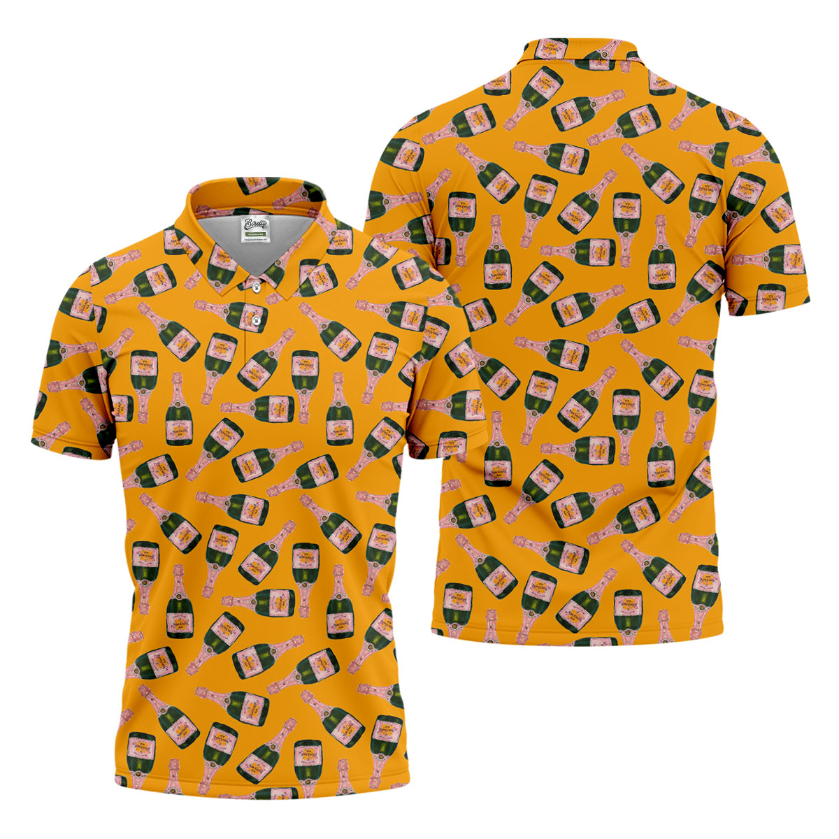 Rosé Champagne Seamless Pattern Yellow Golf Shirt, Polo Shirt Men, Golf Shirts For Men
