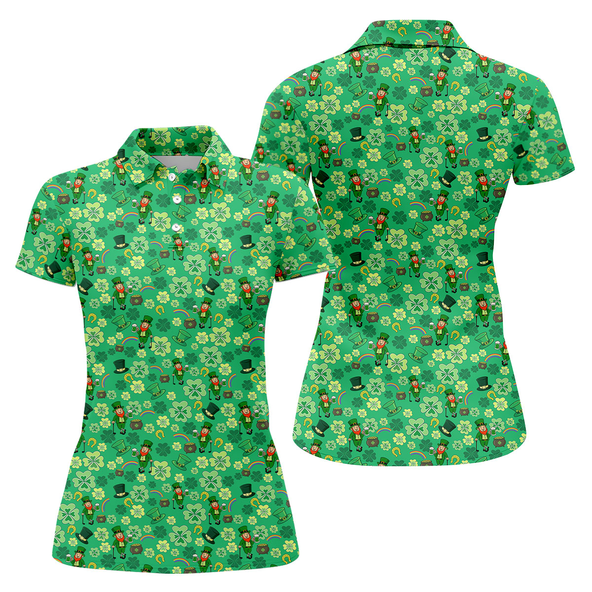 Shamrock St Patrick's Day Light Green Golf Shirt, Women's Golf Tops, Ladies Golf Polos, Women's Polo Shirt