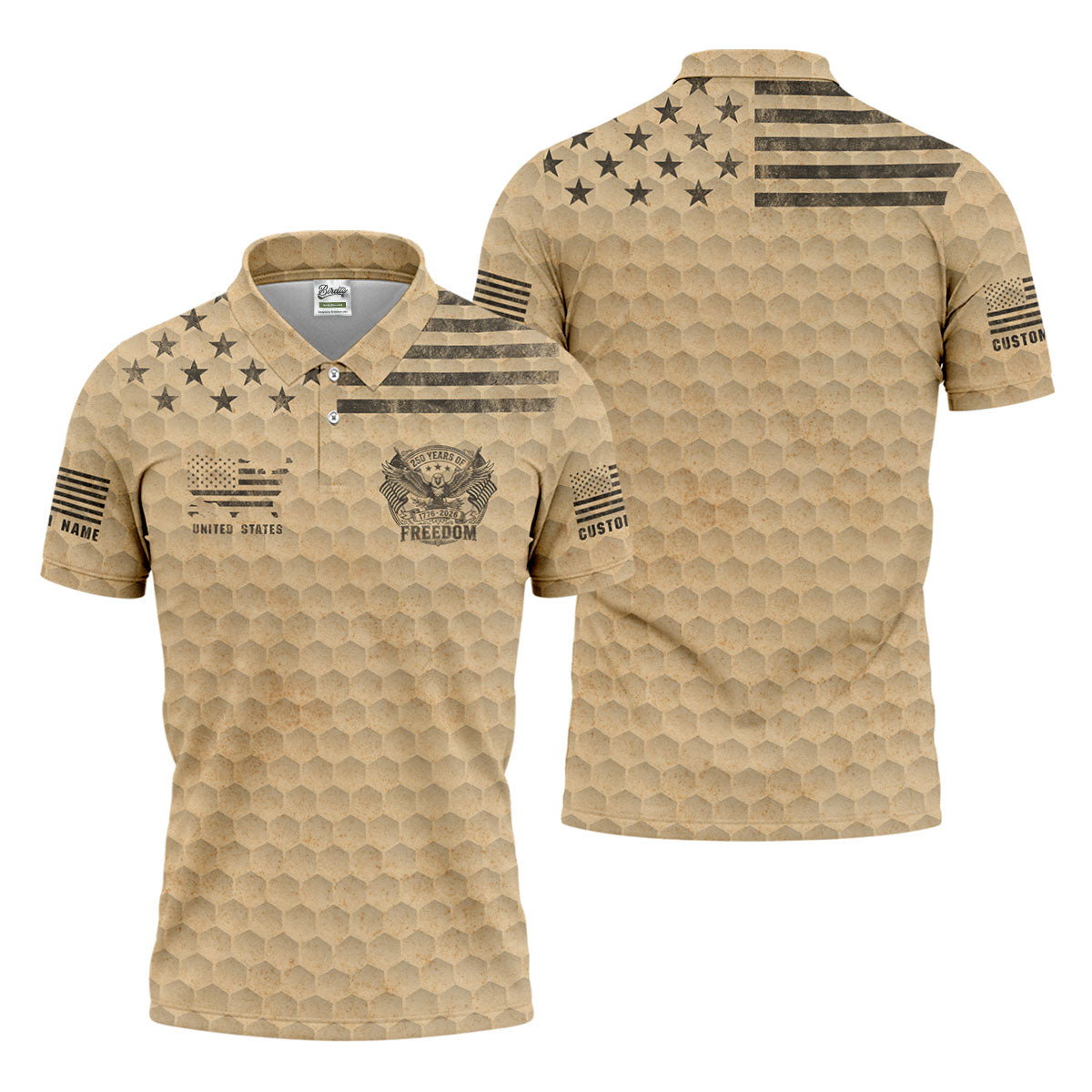 250 Years Of Freedom Distressed Golf Ball Pattern Patriotic Golf Shirt, 4th Of July Golf Shirts For Men