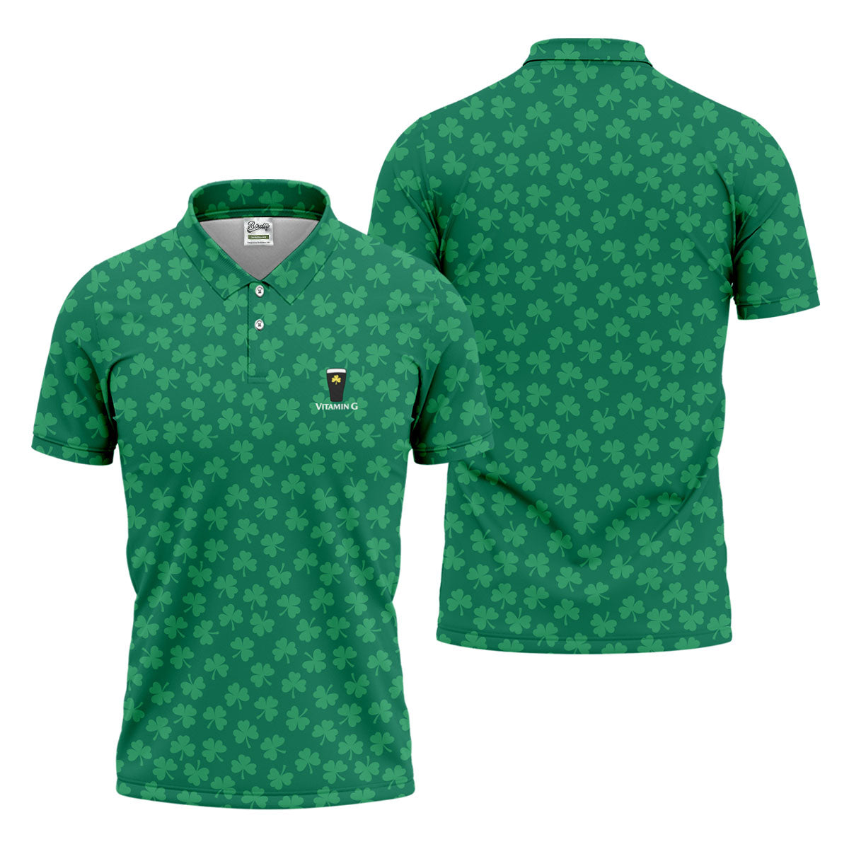 Vitamin G Shamrock Pattern Golf And Beer Green Golf Shirt, St Patrick's Day Golf Shirt, Polo ShirtFor Men