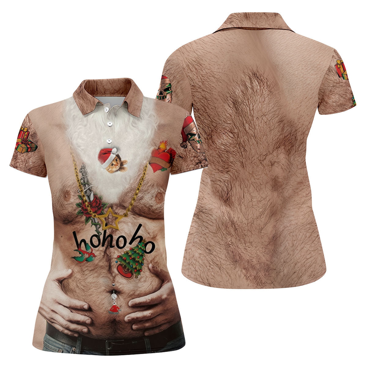 Women's Santa Beer Belly Costume Golf Shirt, Christmas Golf Shirt, Women’s Golf Apparel
