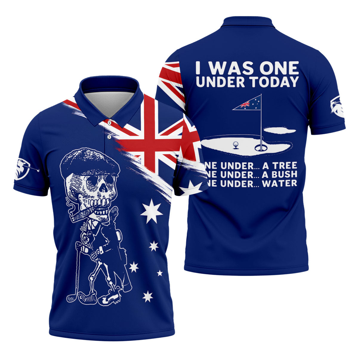 I Was One Under Today Skeleton Golfer Australia Flag Print Golf Tops For Men, Polo Shirtor Men