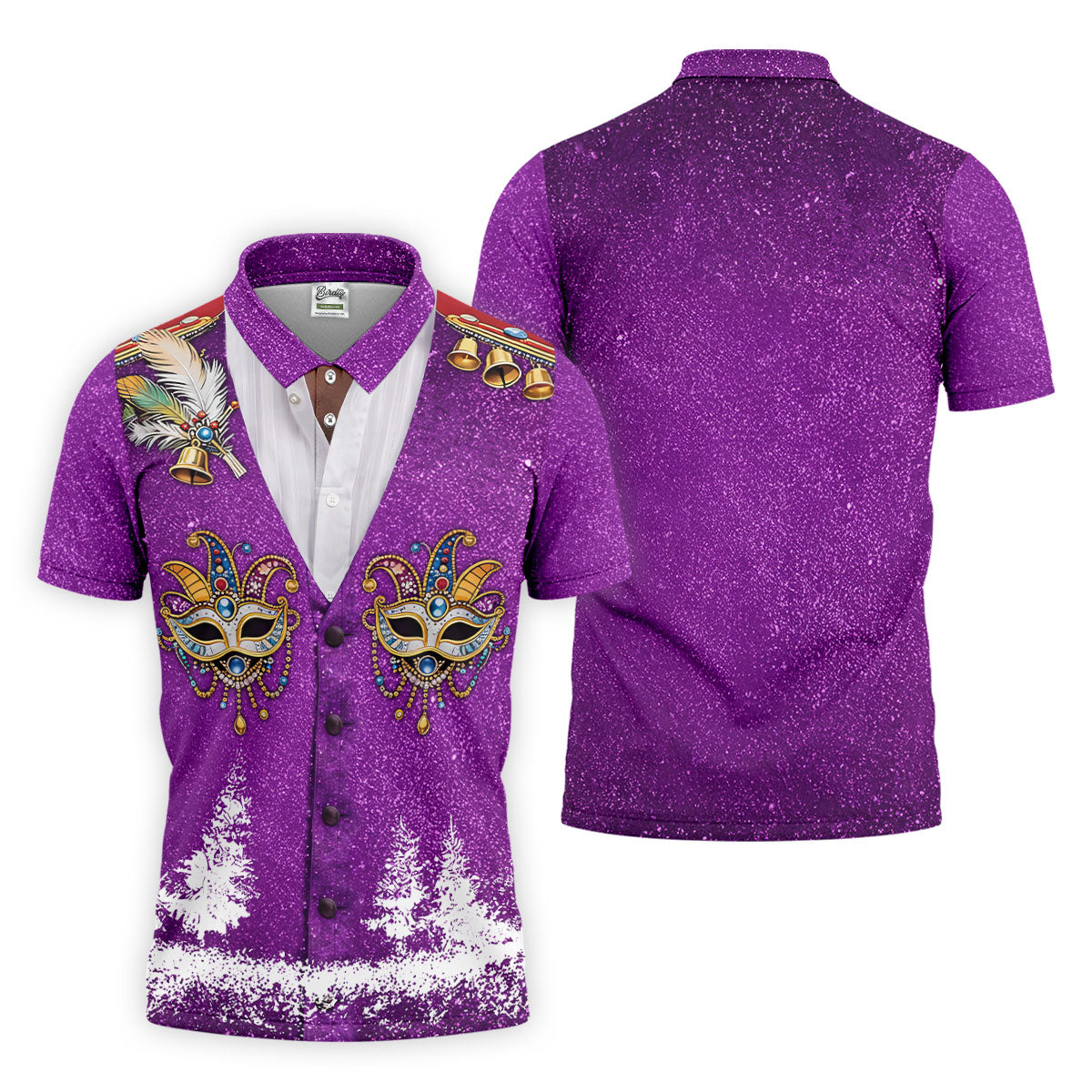 Masquerade Mask Feather Mardi Gras Glitter Print Purple Golf Shirt, Polo ShirtFor Men, Golf Shirts For Men