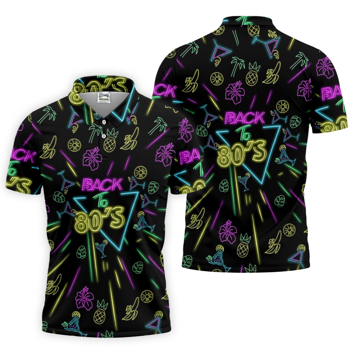 Back To 80's Neon Pattern Hawaiian Golf Shirt, Tropical Vibe Men's Funny Golf Shirts