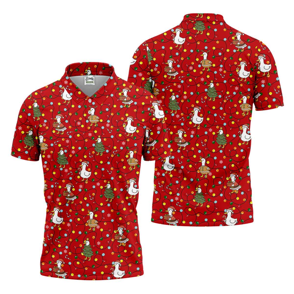 Funny Duck Merry Xmas Red Golf Shirts, Gifts For Golf Lovers, Polo ShirtFor Men, Golfing Apparel