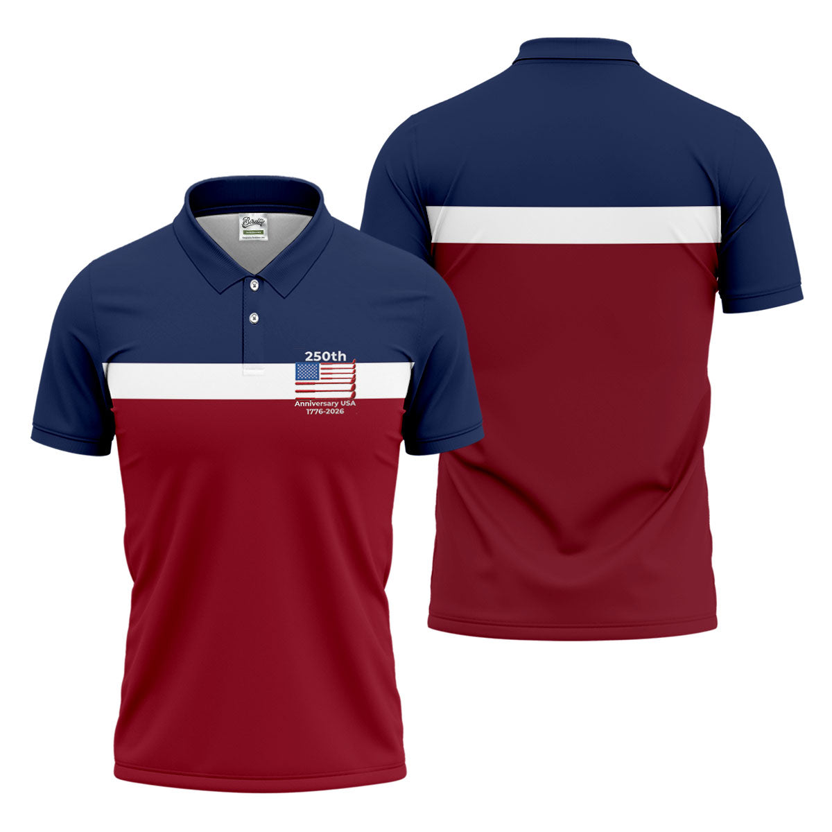 250th Anniversary USA 1776-2026 Red White Blue Printed Golf Tops For Men, 4th Of July Golf Shirts For Men