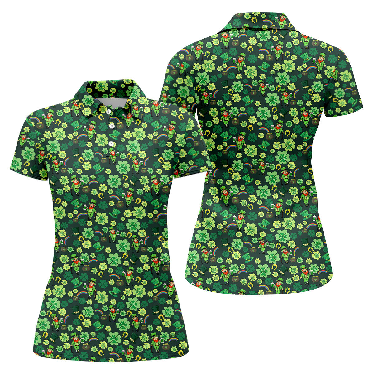 Shamrock St Patrick's Day Dark Green Golf Shirt, Women's Golf Tops, Ladies Golf Polos, Women's Polo Shirt