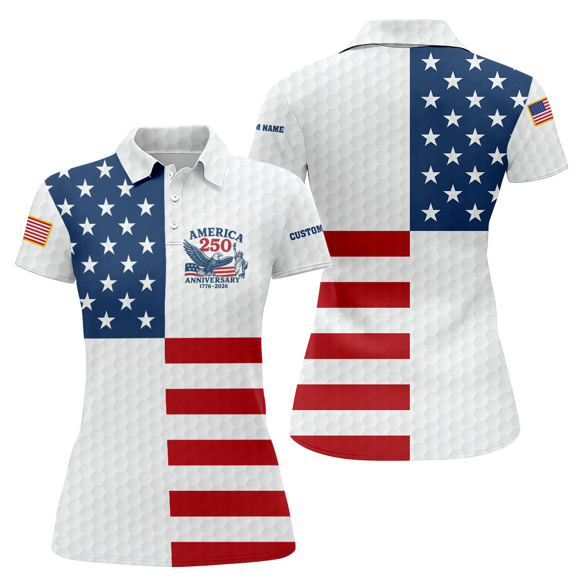 America 250 Anniversary Golf Ball Pattern Patriotic Golf Shirt, 4th Of July Golf Shirt For Women