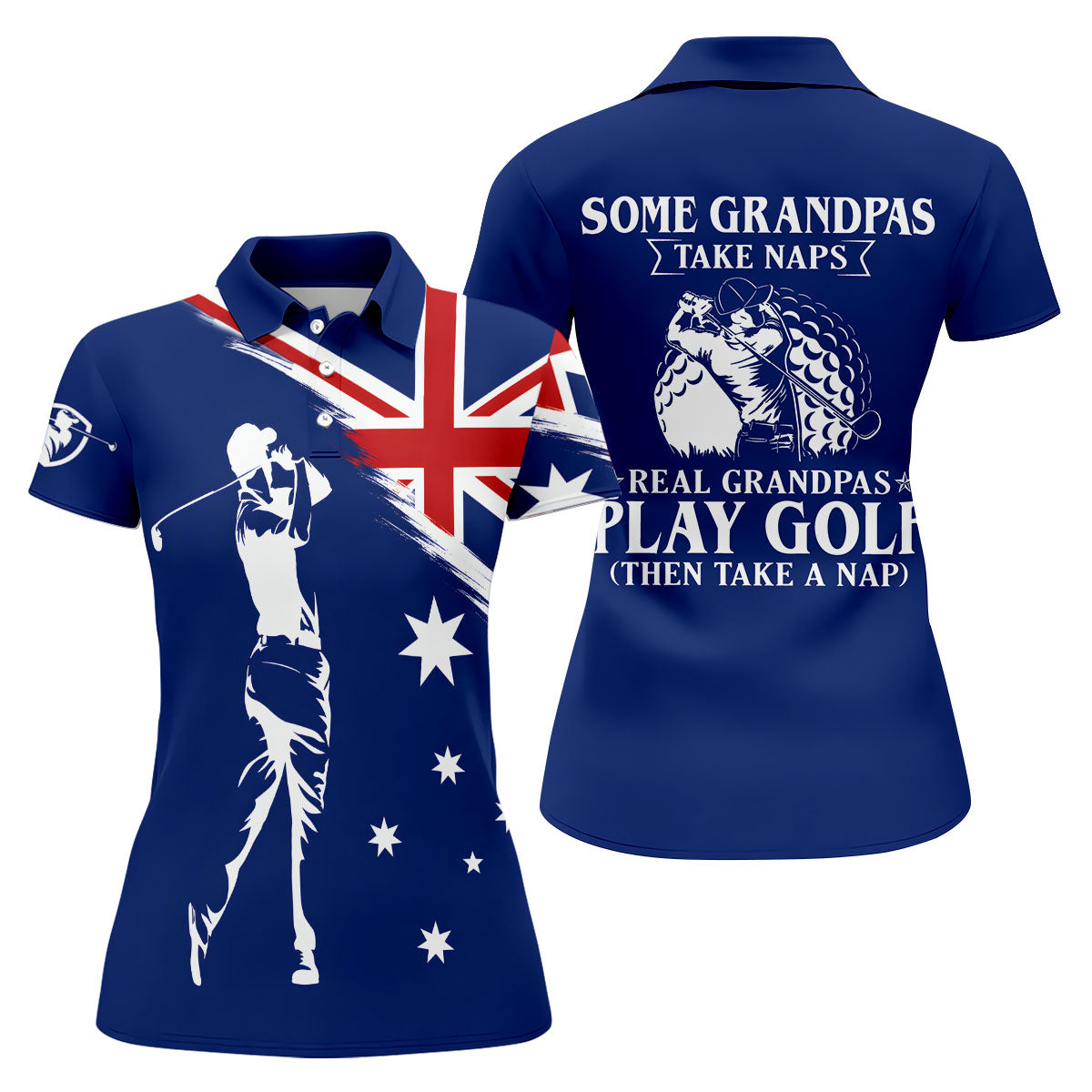 Real Grandpas Play Golf Then Take A Nap Australia Flag Print Fun Women's Golf Shirts, Ladies Golf Polos