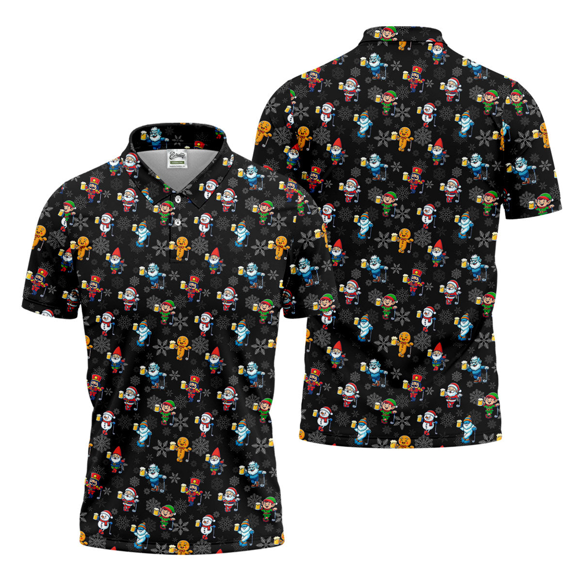 Classic Christmas Characters Black Golf Shirt, Christmas Golf Shirt, Fun Golf Shirts For Men, Polo Shirt Men