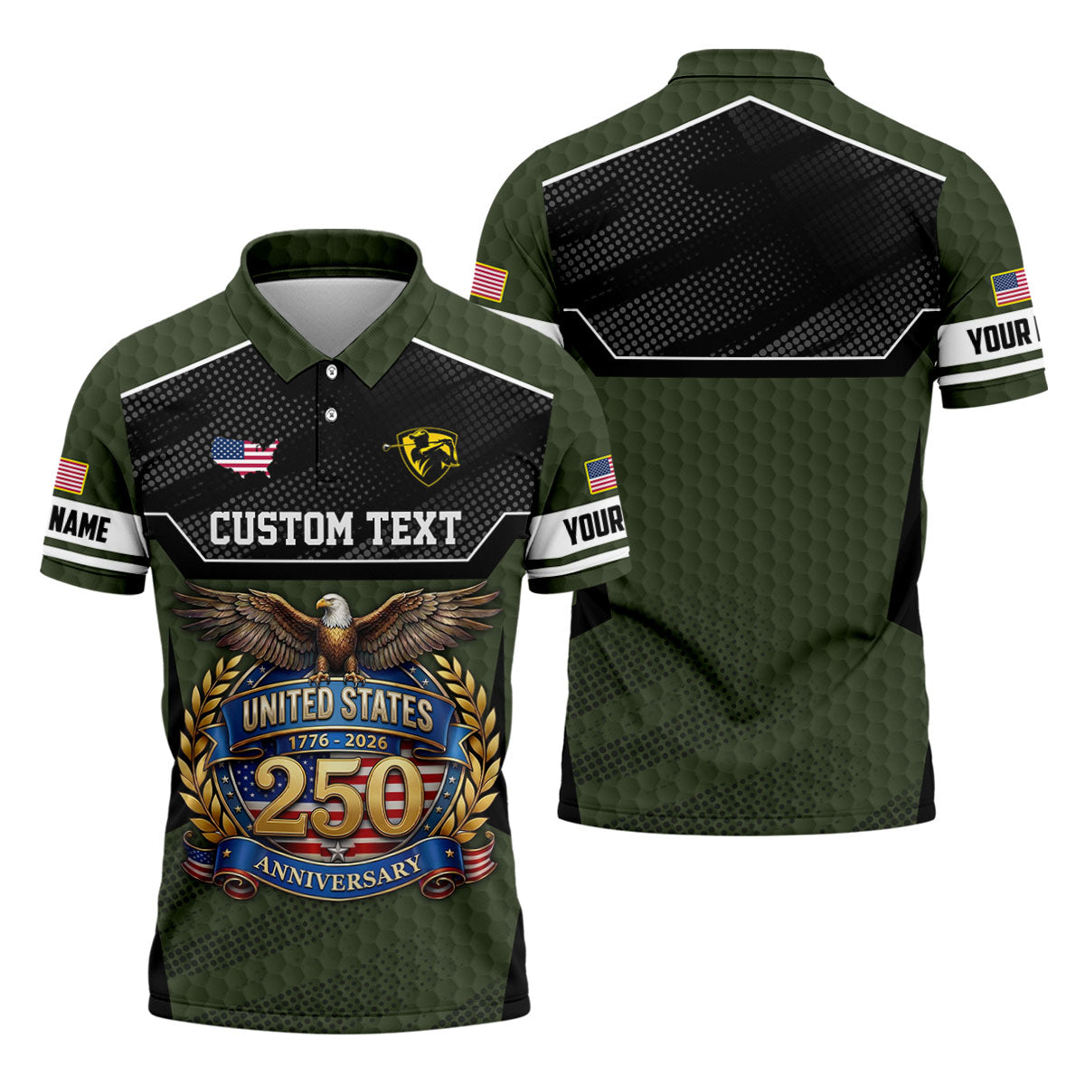 US 250 Anniversary Patriotic 4th Of July Green Golf Shirt, Polo Shirtor Men, Golf Shirts For Men