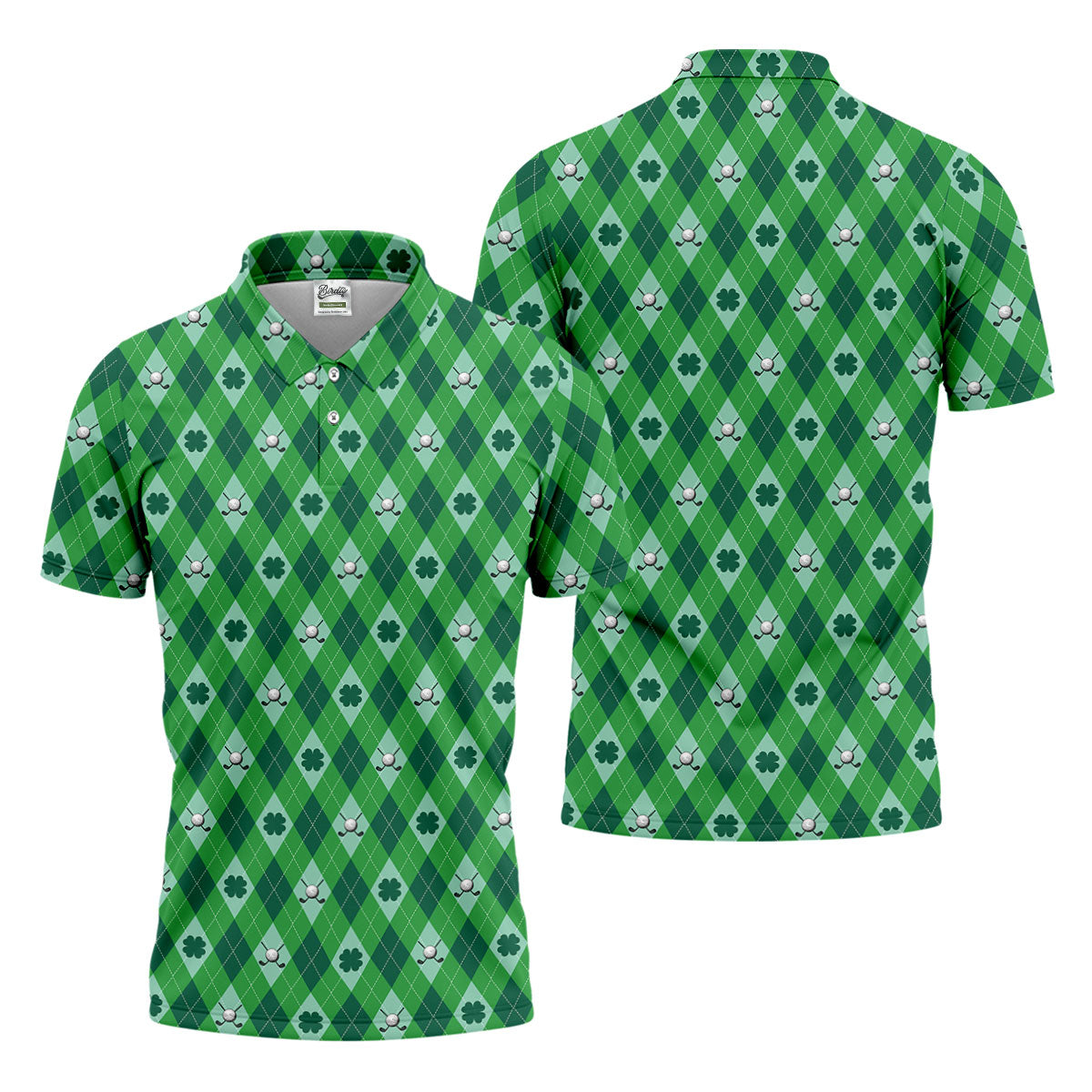 Lucky Four Leaf Clover Golf Ball Pattern Argyle Pattern St Patrick's Day Golf Shirt, Polo ShirtFor Men
