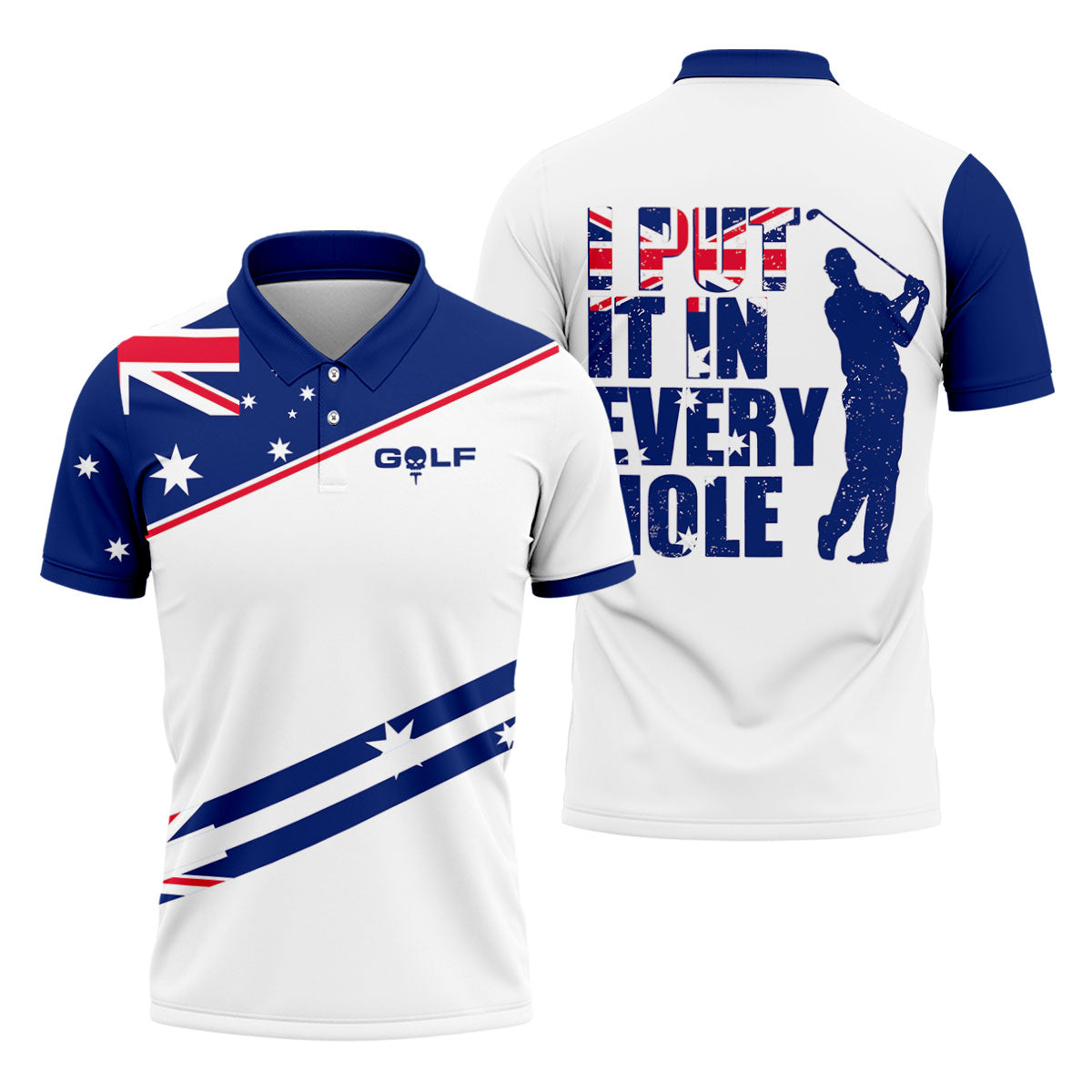 I Put It In Every Hole Australia Flag Print Men's Golf Top, Polo Shirt Men, Golf Shirts For Men