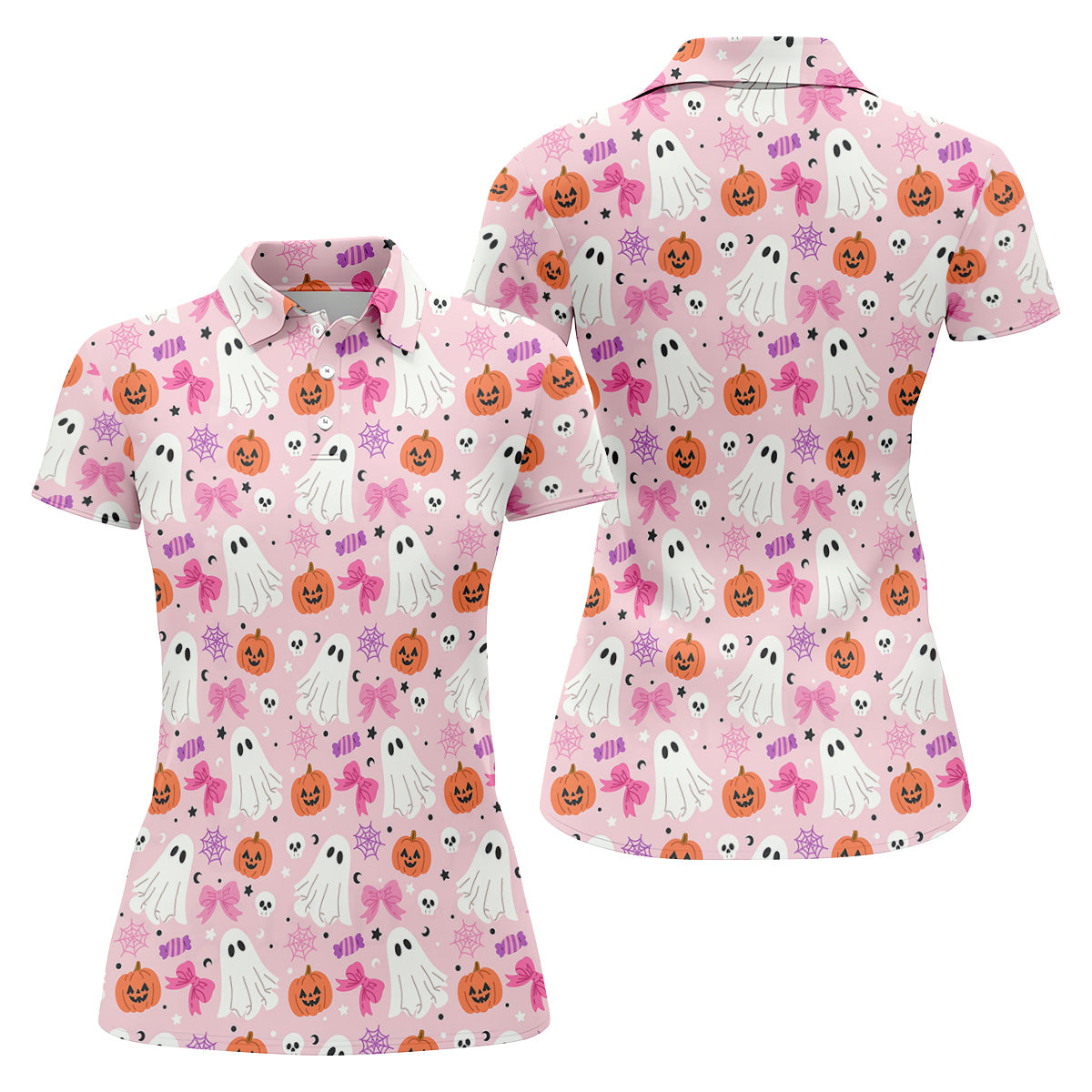 Ghost Coquette Candy Halloween Fun Women's Golf Shirts, Women's Golf Tops, Ladies Golf Shirts