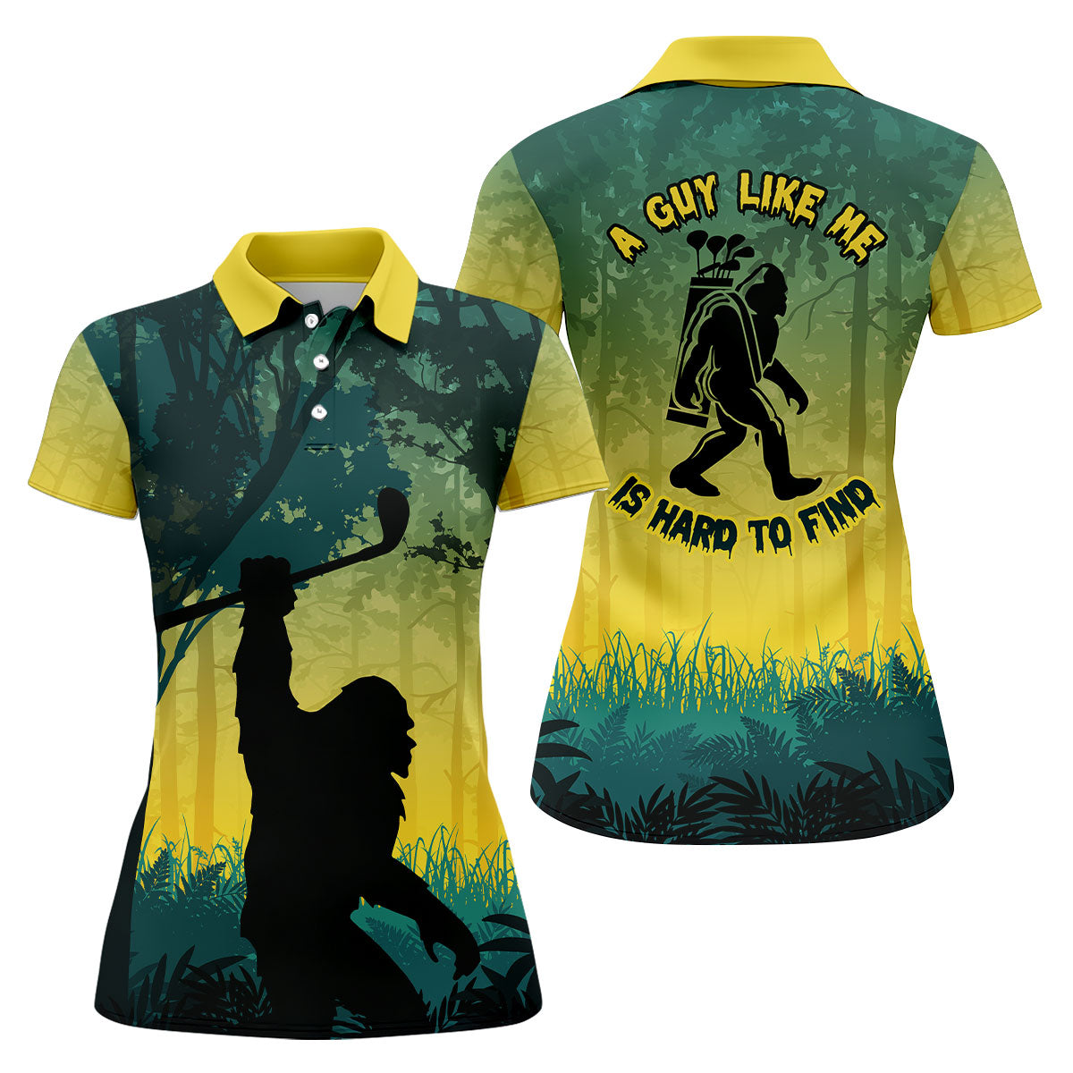 Bigfoot Golfer Forest Silhouette Polo Shirt, Women’s Golf Polo, Women’s Golf Apparel
