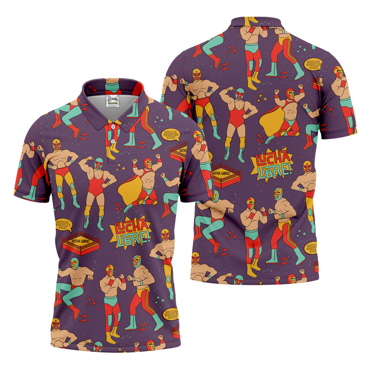 Purple Lucha Libre Mexican Wrestler Pattern Golf Shirt, Men's Golf Shirt, Mens Polo Shirts