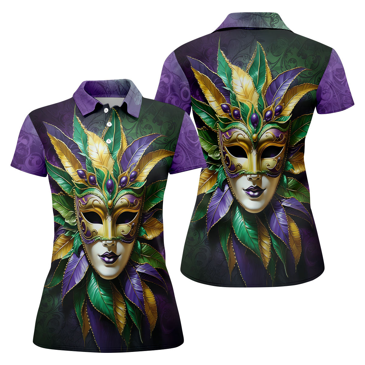 Mardi Gras Festival Mask All Over Print Women's Golf Shirts, Women's Golf Tops, Ladies Golf Shirts
