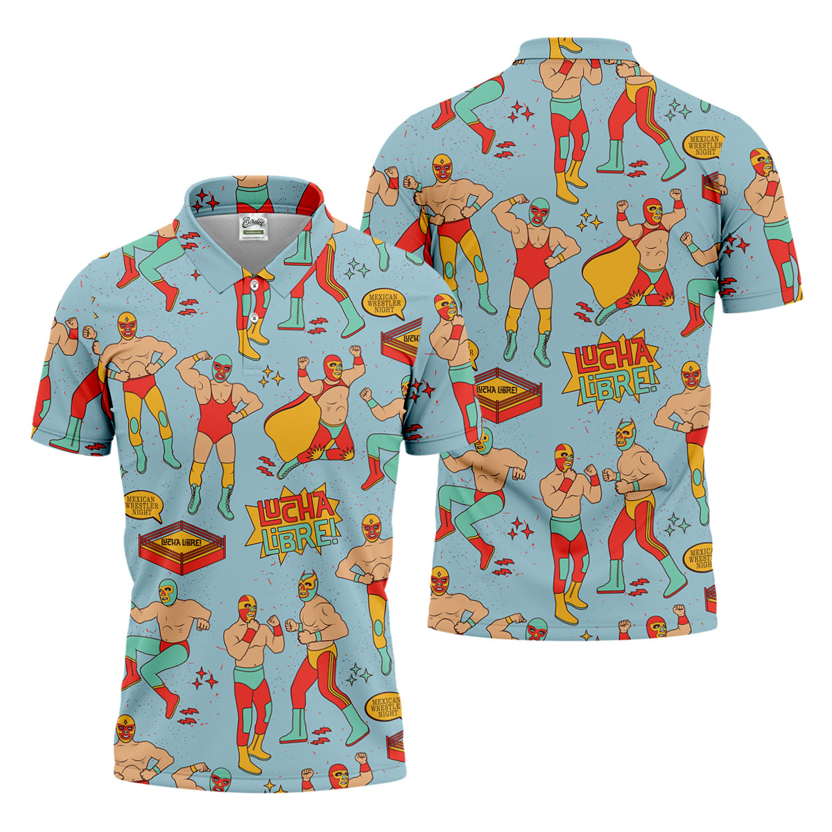 Blue Lucha Libre Mexican Wrestler Pattern Golf Shirt, Polo Shirts For Men, Golf Apparel For Men
