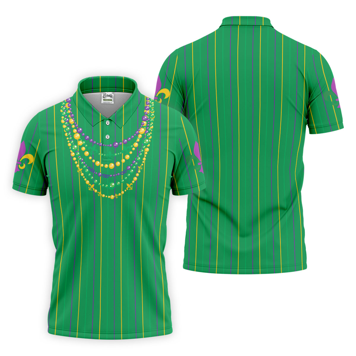 Mardi Gras Beads Necklaces Print Green Golf Shirt, Golf Tops For Men, Polo ShirtFor Men, Golf Shirts For Men