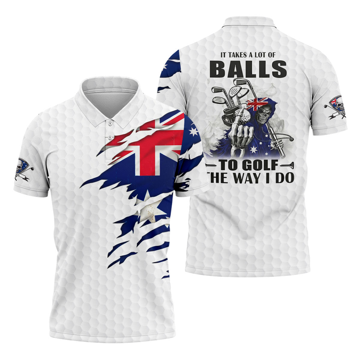 It Takes A Lot Of Ball To Golf The Way I Do Australia Flag Print Men's Golf Top, Golf Shirts For Men