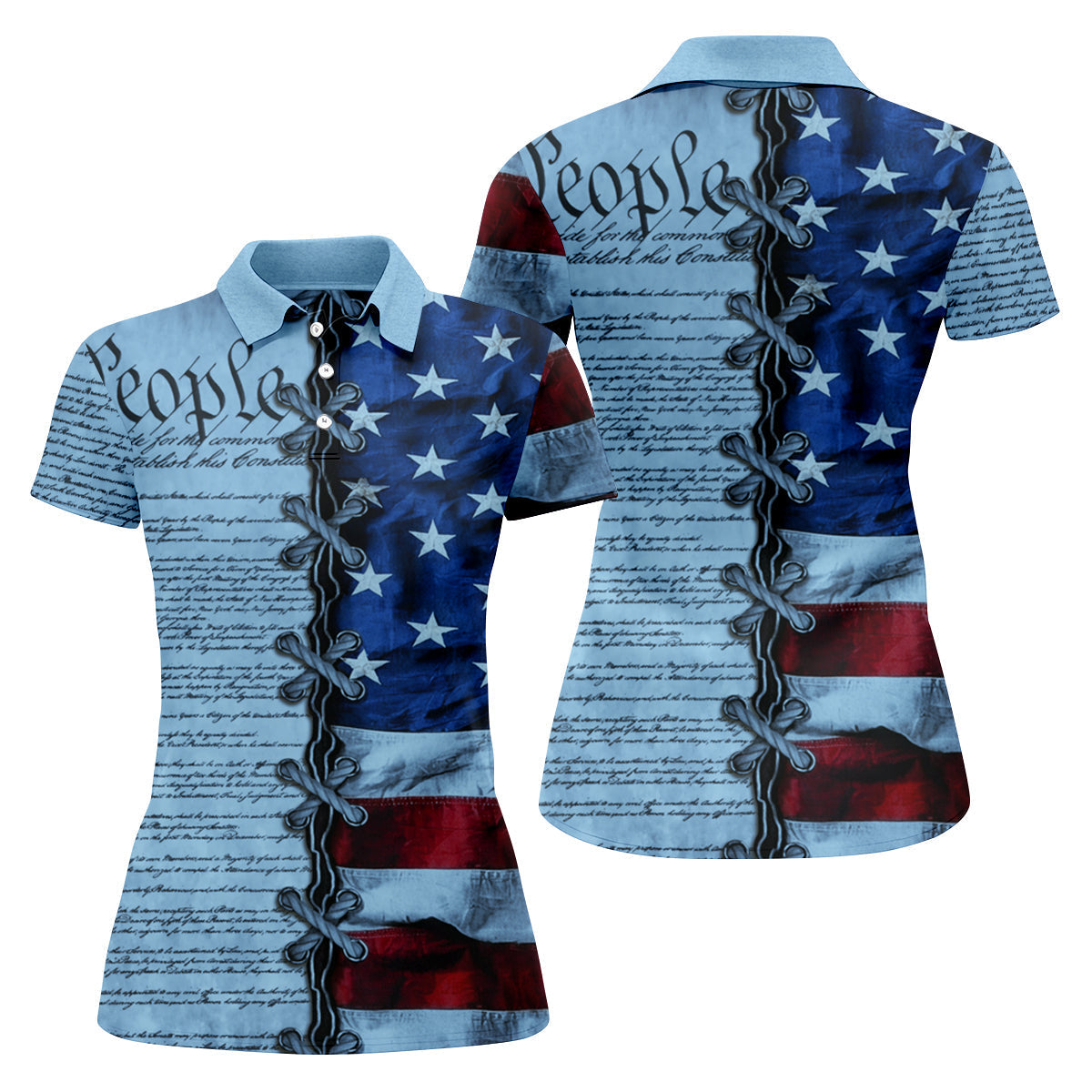 We The People Preamble Patriotic 4th Of July Blue Golf Shirt, 250th Anniversary Women's Golf Tops