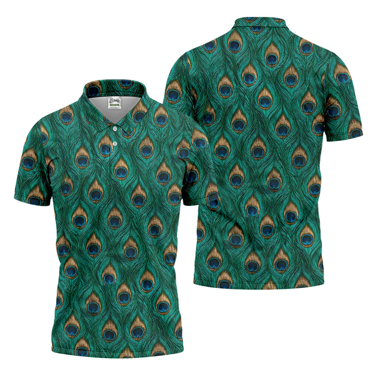 Peacock Feather Pattern Hawaiian Golf Shirt, Hawaiian Golf Shirt, Mens Golf Shirts, Golf Apparel For Men