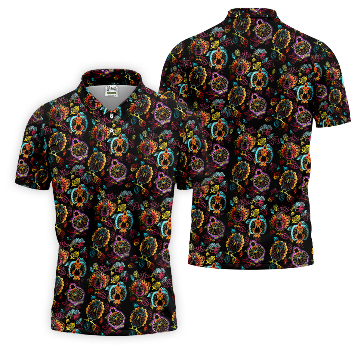 Neon Turkey Thanksgiving Golf Tops For Men, Polo Shirtor Men, Golf Gift For Men, Golfing Apparel