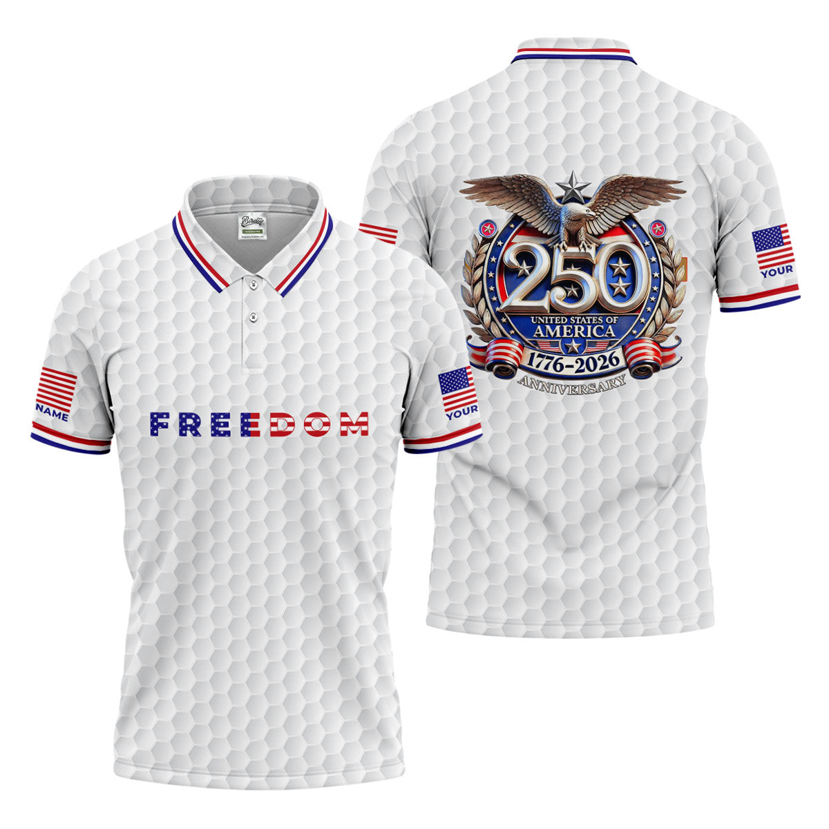 Freedom American Bald Eagle 250th Anniversary White Golf Shirt, Patriotic 4th Of July Golf Shirts For Men