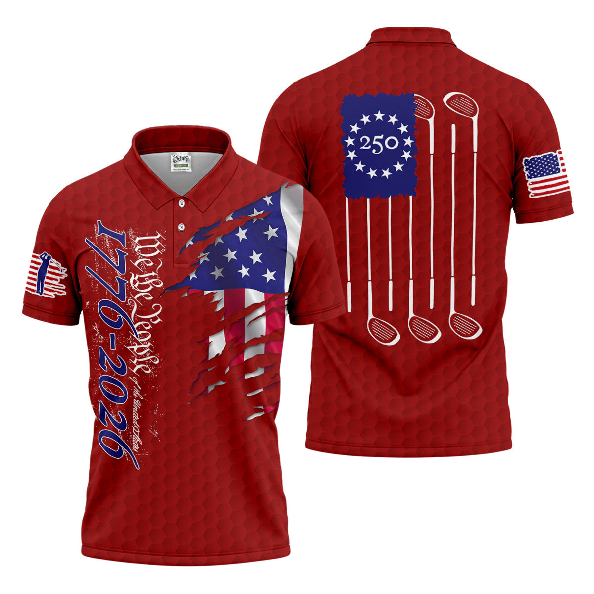 We The People Distressed American Flag Red Golf Shirt, 4th Of July Golf Shirts For Men
