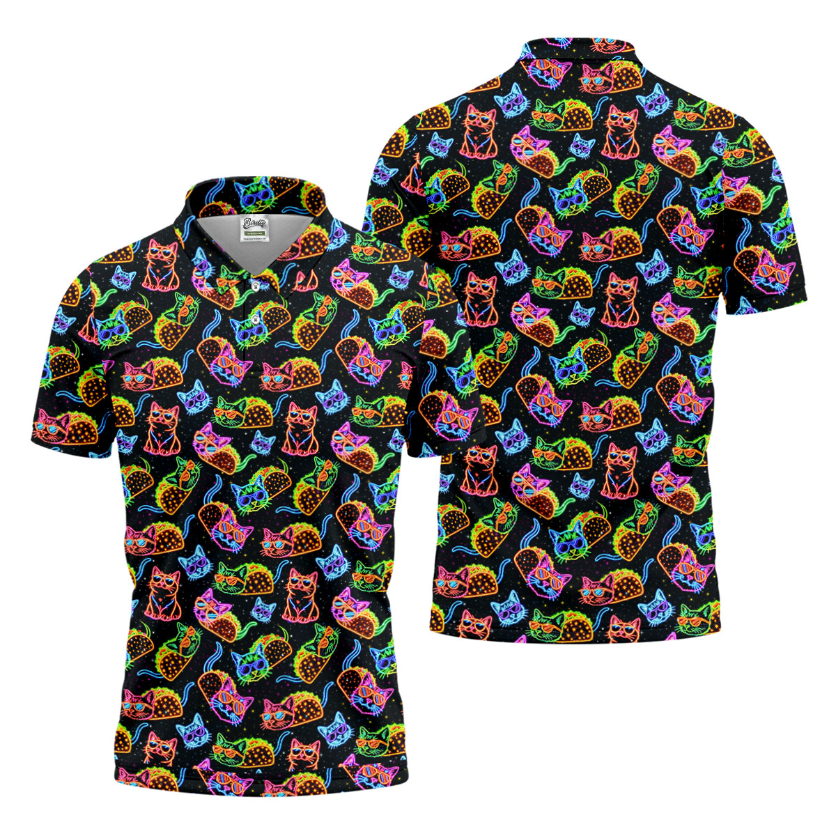 Neon Cats Tropical Vibe Golf Tops For Men, Cute Golf Outfit, Golf Shirts For Men, Polo ShirtFor Men