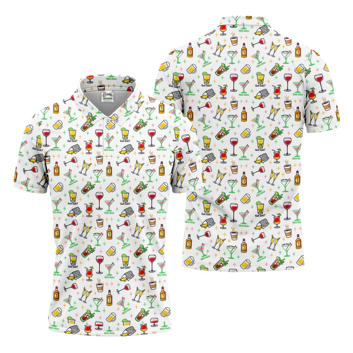 19th Hole Cocktail Drinks Pattern Golf Shirt, Mens Golf Polo, Printed Golf Shirts