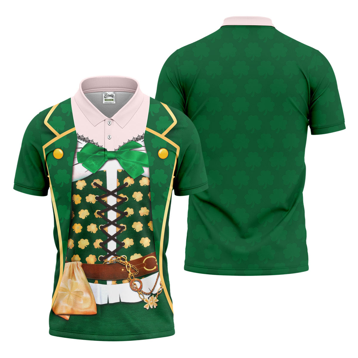 St Patrick's Day Green Leprechaun Costume Print Golf Shirt, Men's Golf Shirt, Golf Gift For Men