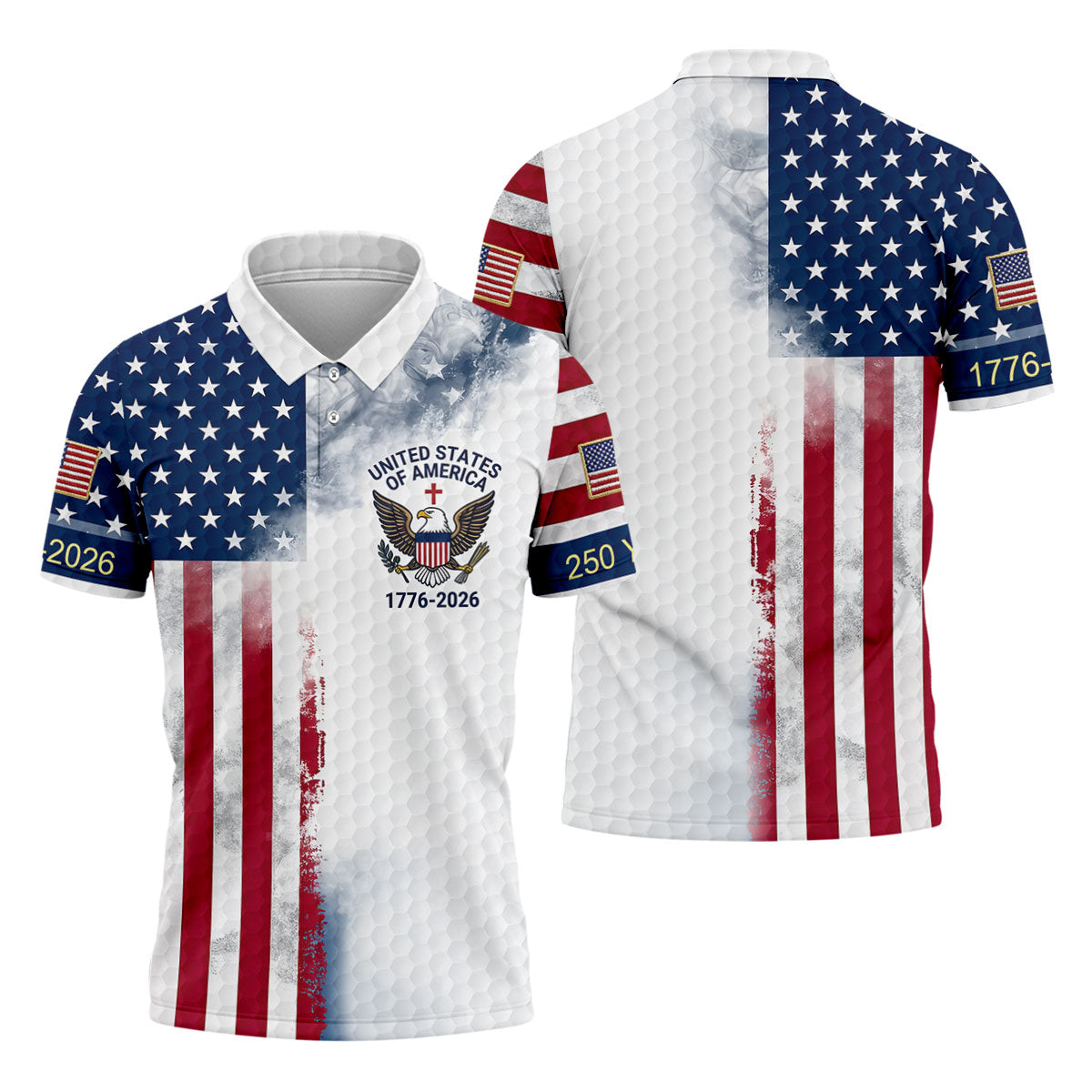 USA Flag Pattern 1776-2026 Distressed Vintage Golf Shirt, 250th Anniversary 4th Of July Golf Shirts For Men