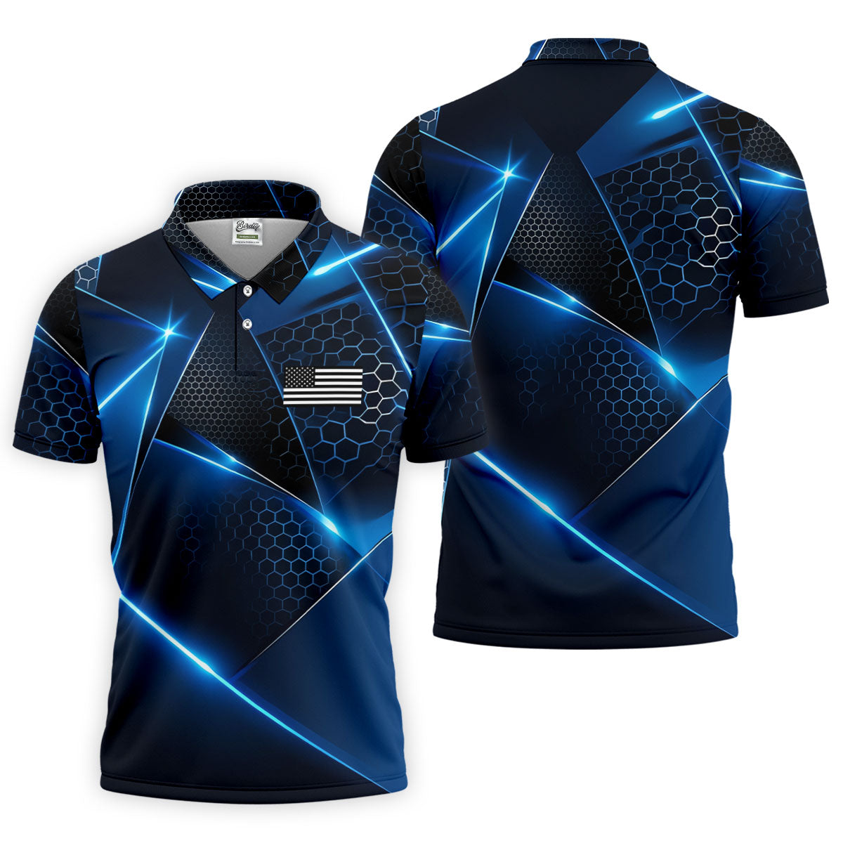 Black And Blue Gradient Patriotic Golf Shirt, 250 Years 4th Of July Golf Shirts For Men