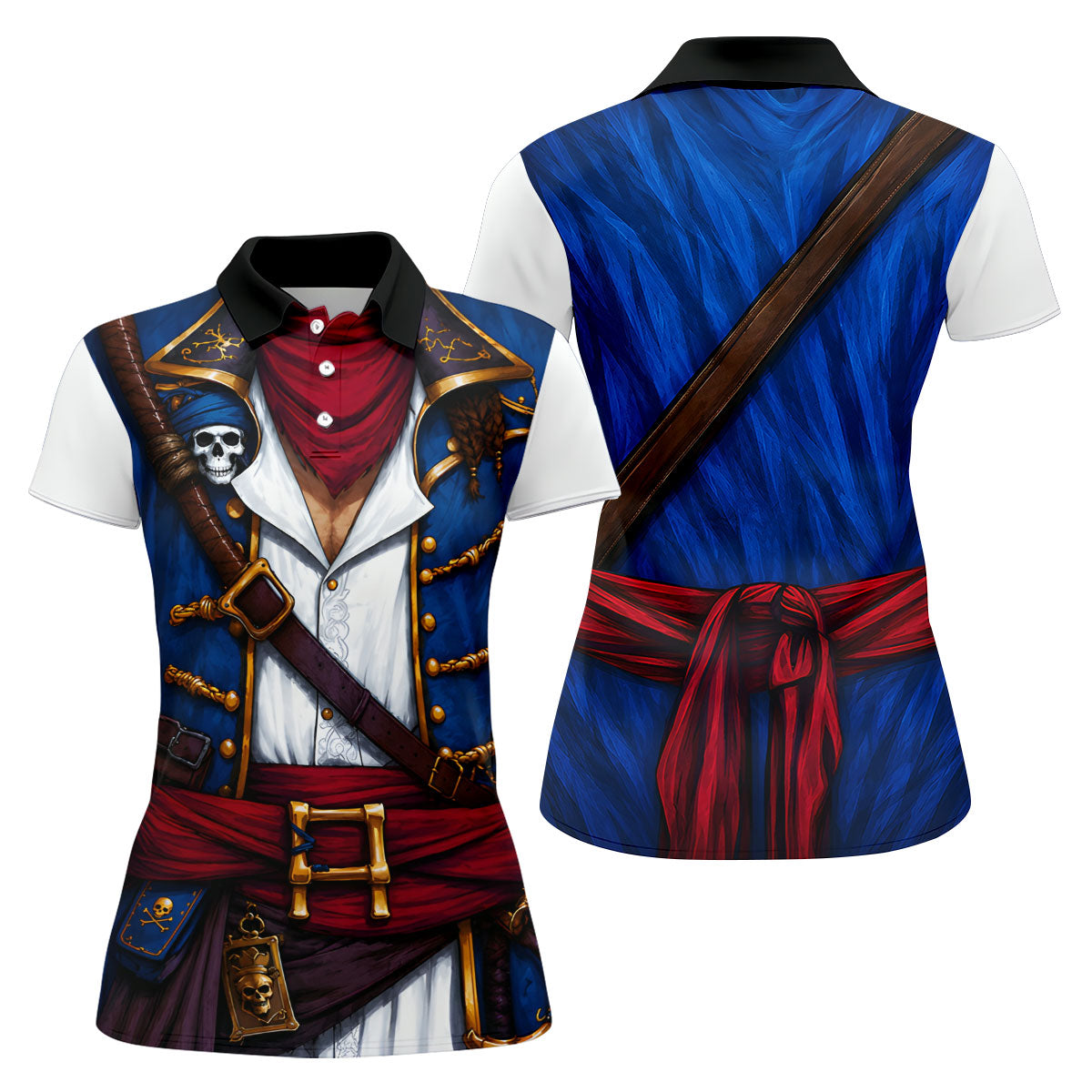 Caribbean Pirate Golf Shirt, Classic Buccaneer Captain Uniform, Golf Shirt For Women