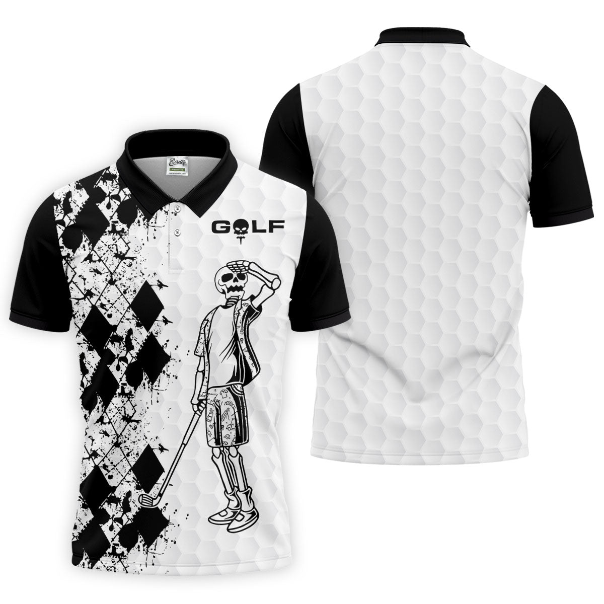 Golf Skeleton Splatter Effect Argyle Pattern Golf Tops For Men, Father's Day Golf Gift