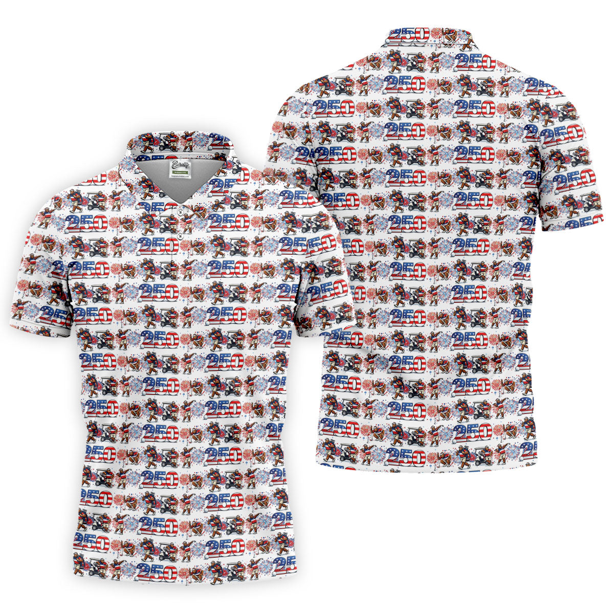 Funny Bigfoot Golf Pose Patriotic 4th Of July White Golf Shirt, 250 Years Golf Shirts For Men