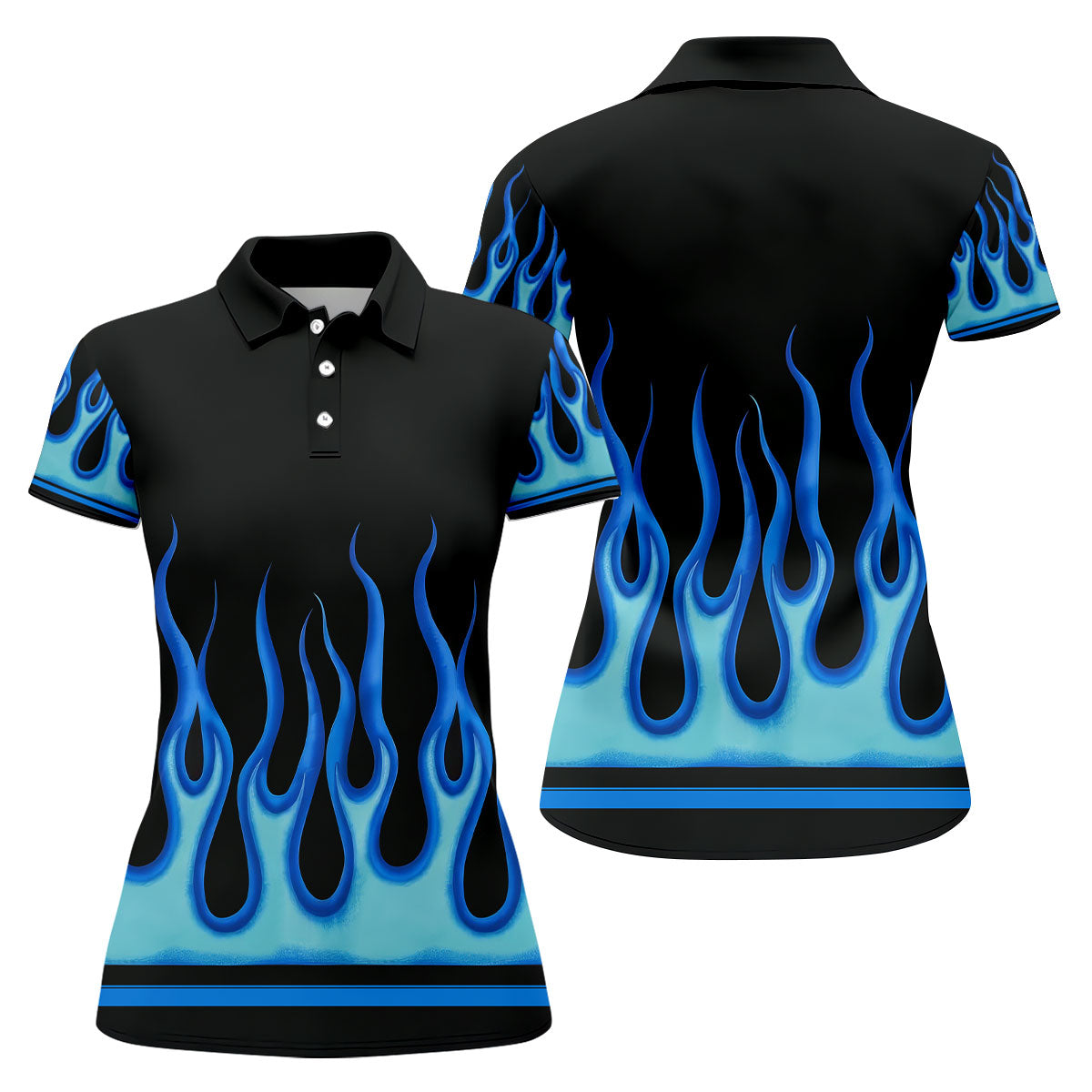 Black Blue Flame Sleeve Golf Shirt, Ladies Golf Shirts, Performance Golf Shirt