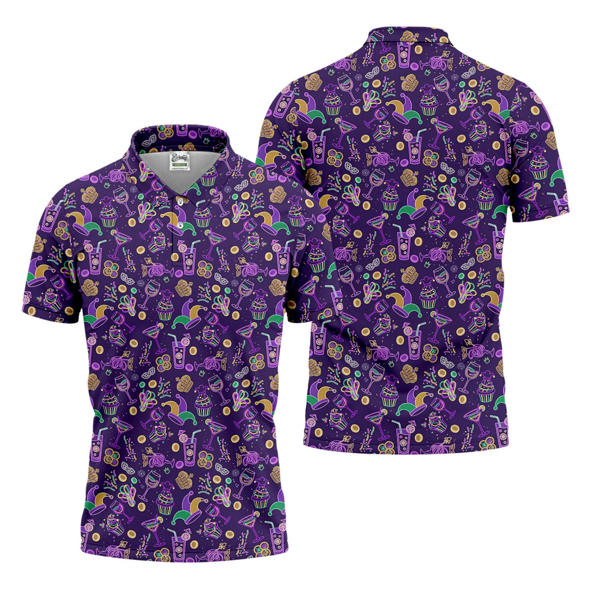 Mardi Gras Food Green Gold Purple Golf Tops For Men, Polo ShirtFor Men, Golf Shirts For Men