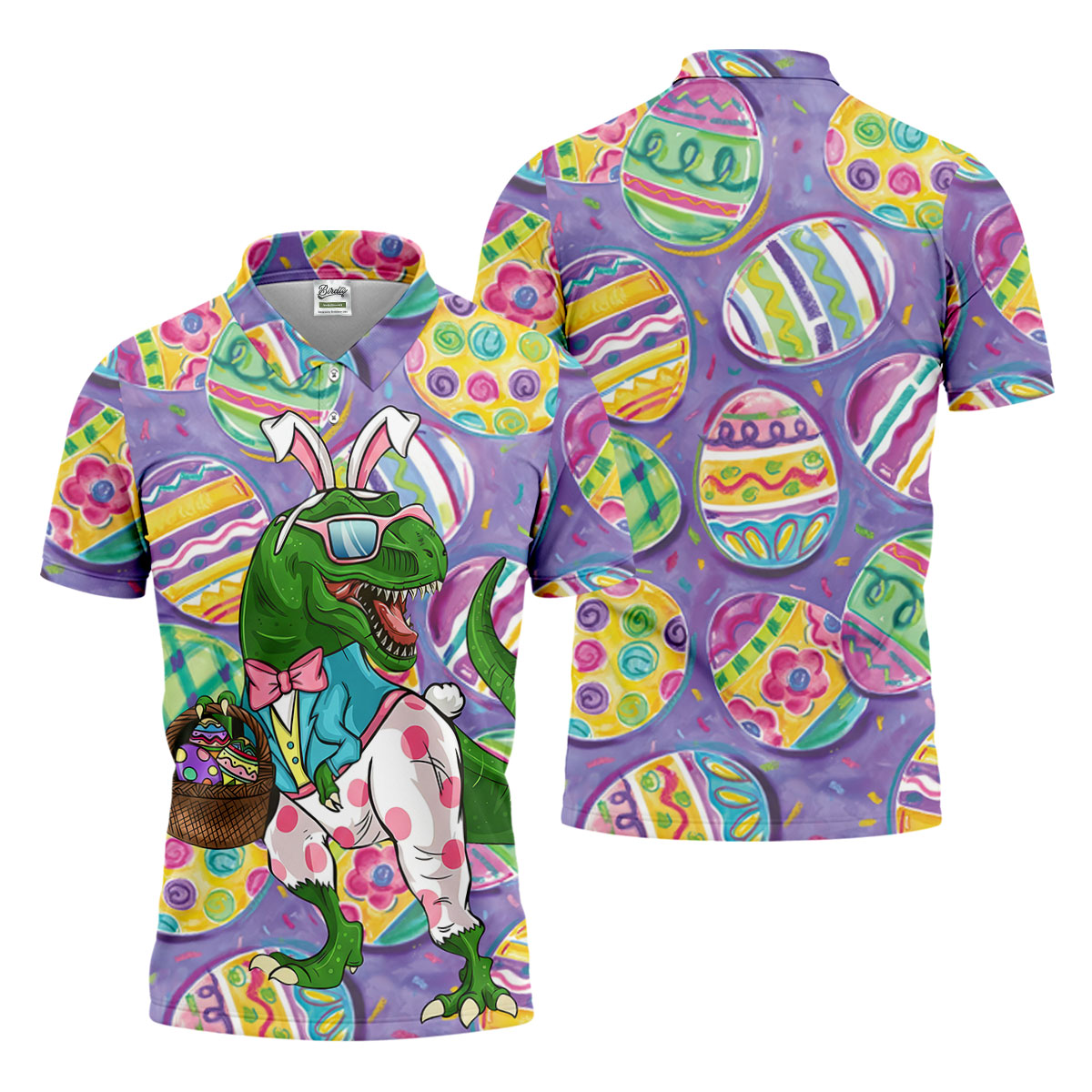 T-Rex Bunny Painted Easter Eggs Golf Shirts For Men, Men's Funny Golf Shirts, Polo ShirtFor Men