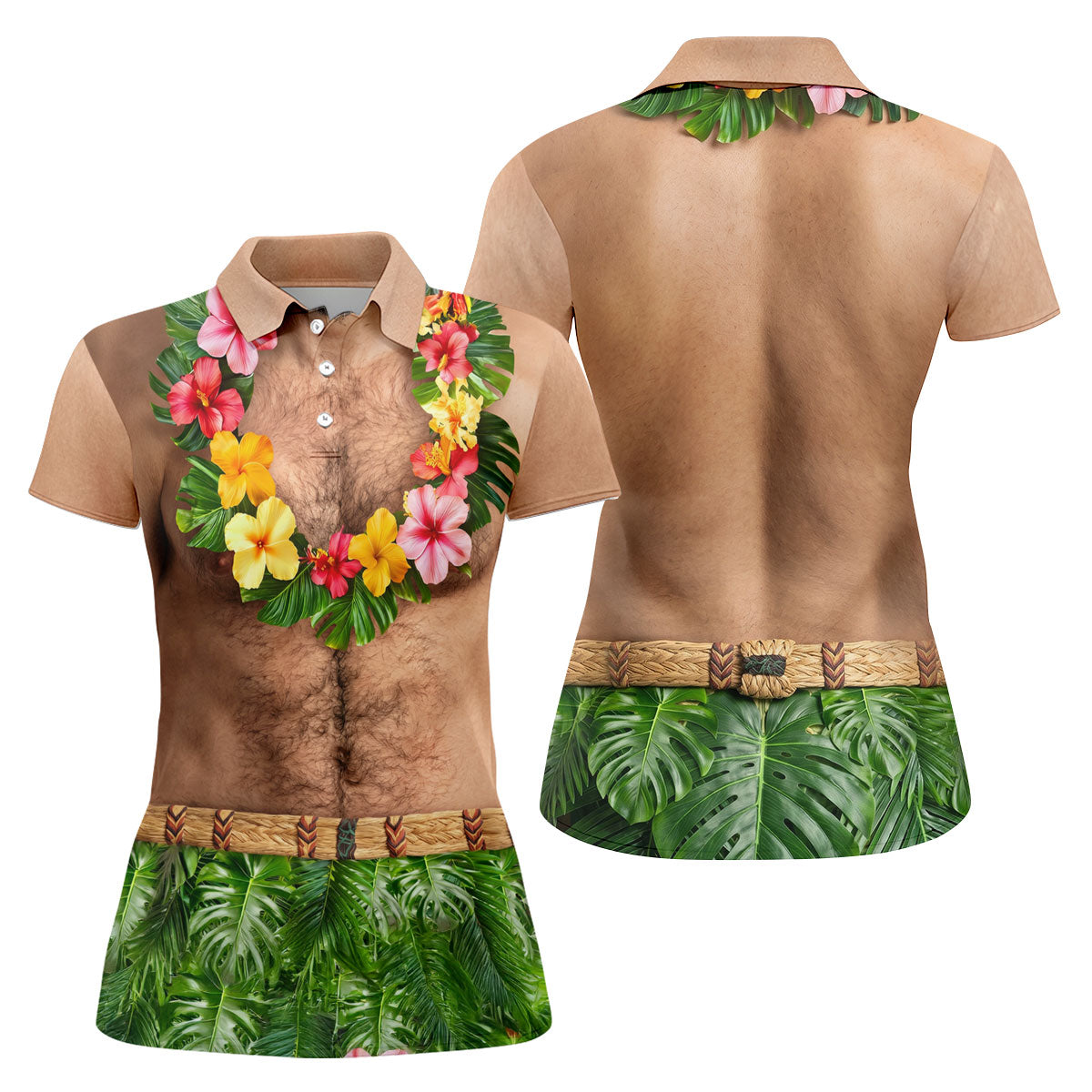 Tropical Theme Party Fun Women's Golf Shirts, Hawaiian Golf Shirt, Ladies Golf Polos