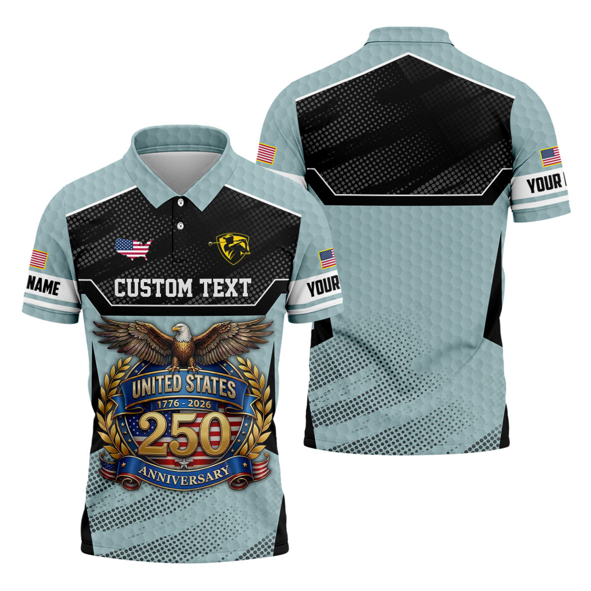 US 250 Anniversary Patriotic 4th Of July Blue Grey Golf Shirt, Polo Shirtor Men, Golf Shirts For Men
