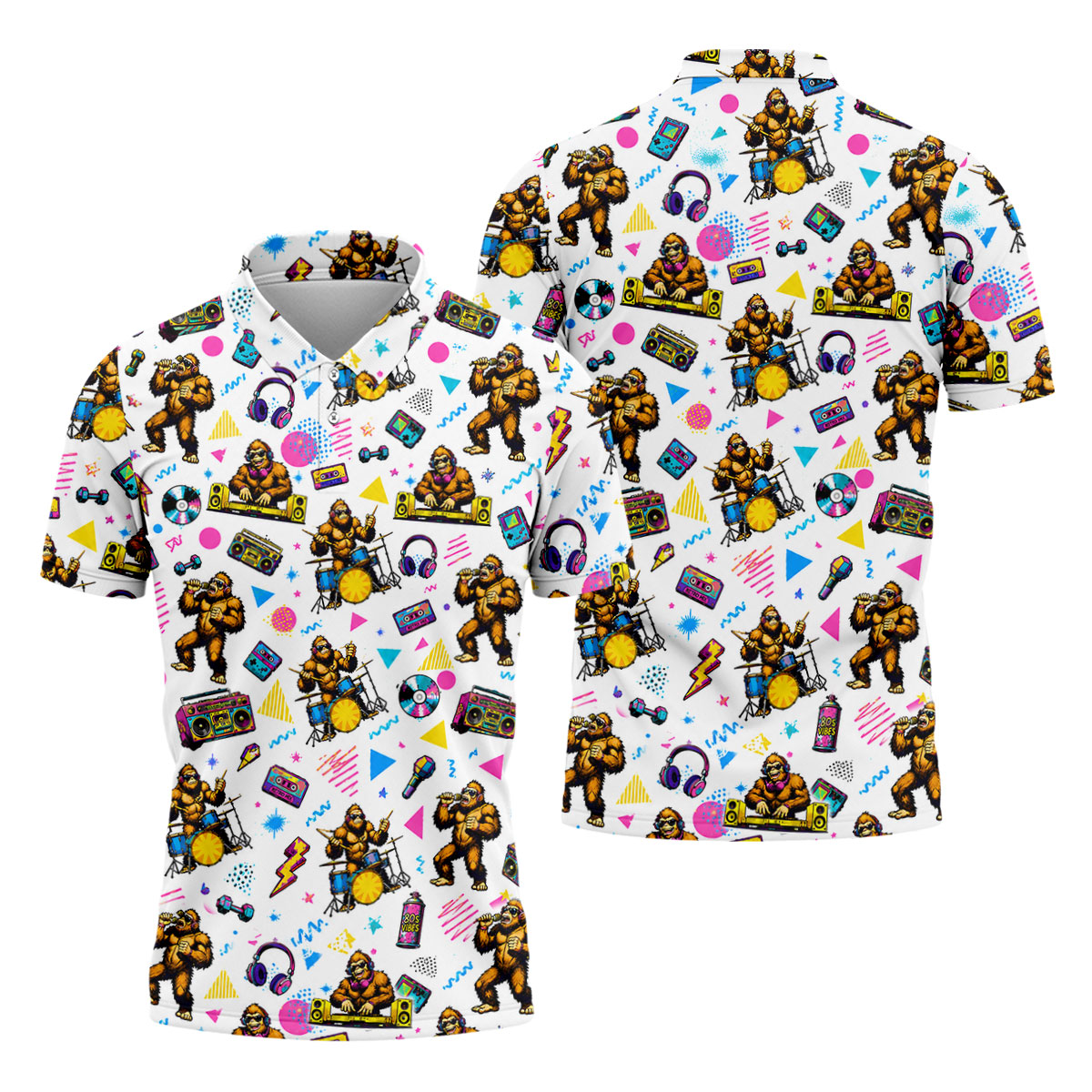 Bigfoot Party Memphis Pattern Retro Golf Shirt, Hawaiian Golf Shirt, Polo Shirtor Men