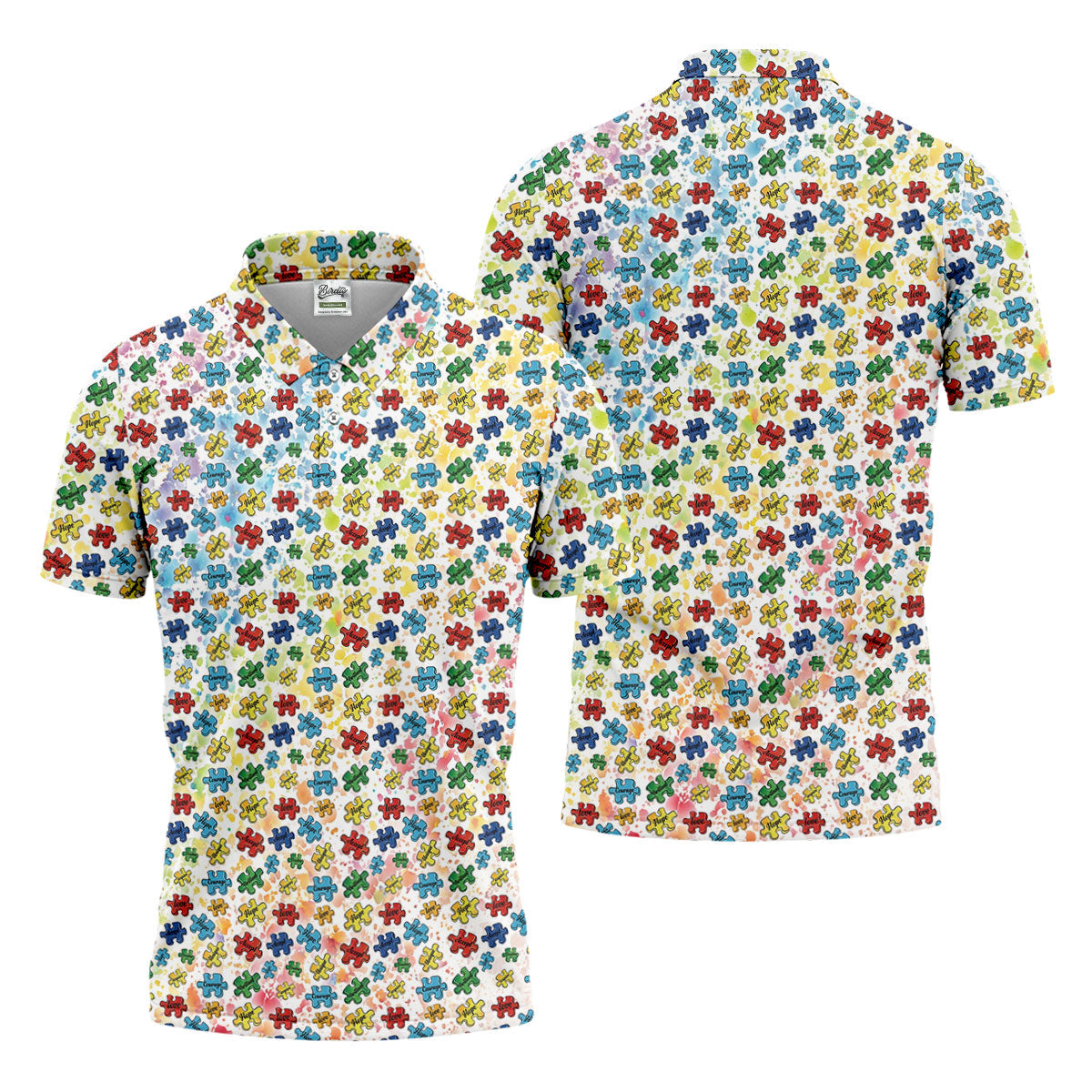 Autism Awareness Jigsaw Puzzle Pieces Rainbow Paint Splatter Men's Golf Shirt, Polo ShirtFor Men