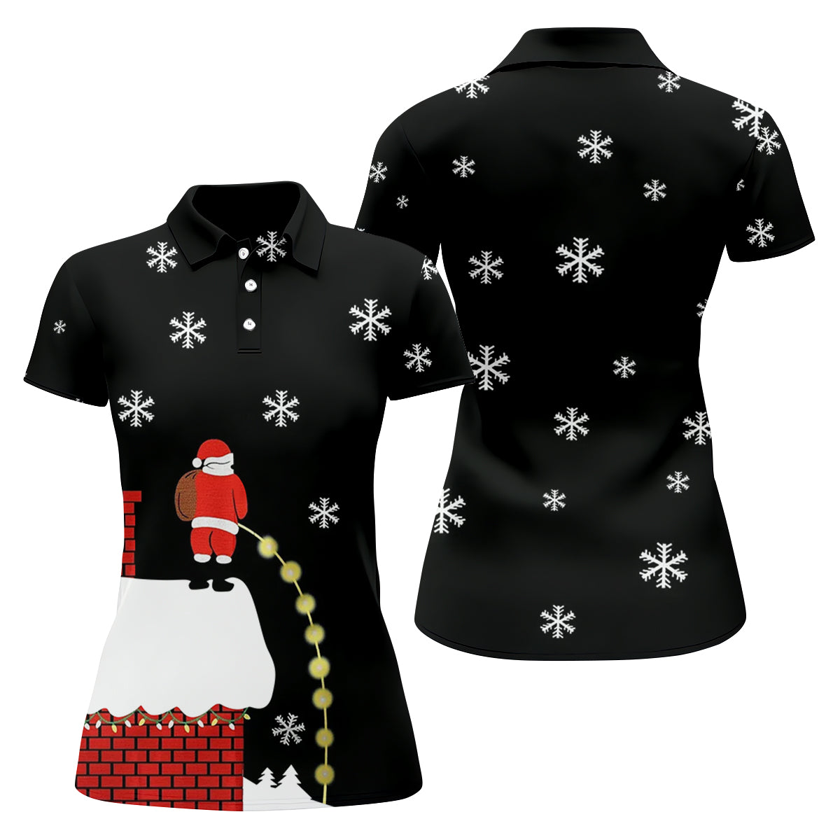 Santa Peeing Funny Christmas Women's Golf Tops, Fun Women's Golf Shirts, Christmas Golf Shirt, Ladies Golf Tops